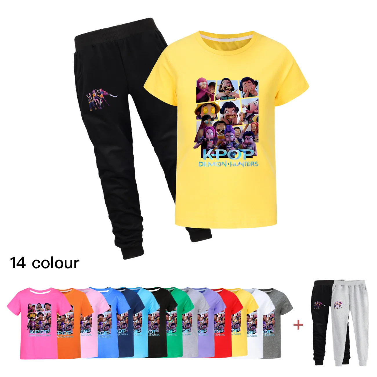 

KPop Demon Hunters Huntrix Kids Pajamas Sets Girl Boy Clothes Pijamas Cartoon Short Sleeve Tshirt+Pants Sets Home Costume 4997
