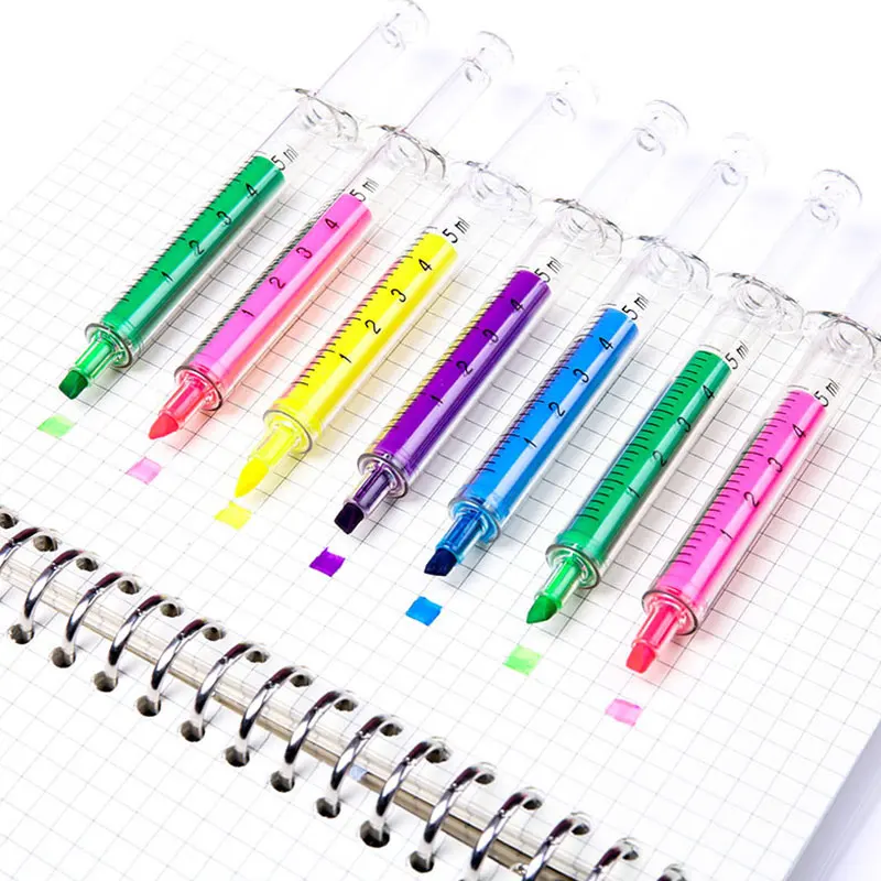 12Pcs Nurse Needle Syringe Shaped Highlighter Marker Color Pen Needle for Student Stationery Writing Office School Supplies