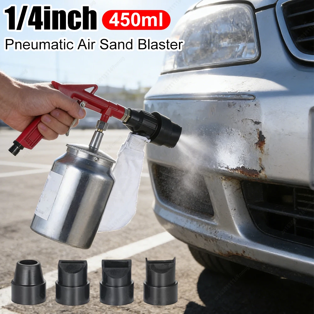 

Pneumatic Sand Blasting Machine 2.5bar 450ml SandBlasting Device 1/4inch Air Sandblasting Gun with 4 Nozzle for Removing Rust