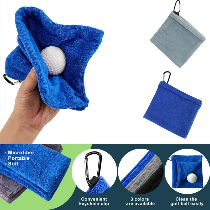 Microfiber Golf Ball & Club Cleaning Towel Square Design With Carabiner Hook Water Absorption Golf Cart Accessory