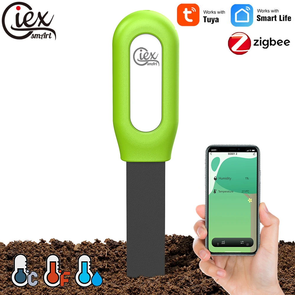 WiFi & Zigbee Capacitive Soil Sensor, Temperature & Moisture Tester for Garden Automation, Compatible with TUYA