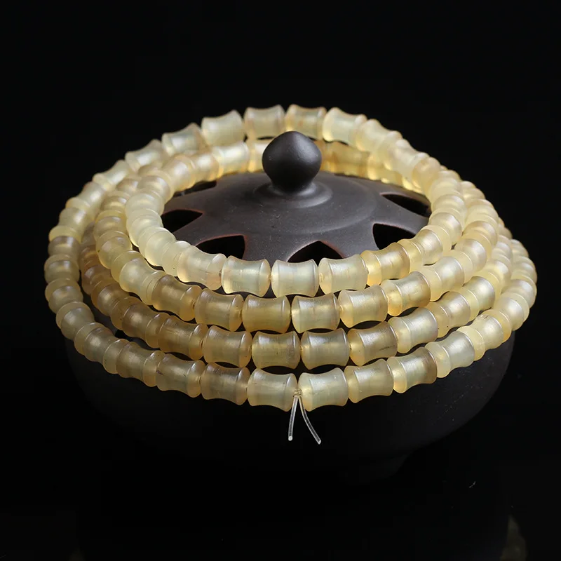 Style Natural Tibetan Knot Heat-Clearing Sheep Horn Bracelet Men and Women, 108 Buddhist Prayer Beads B