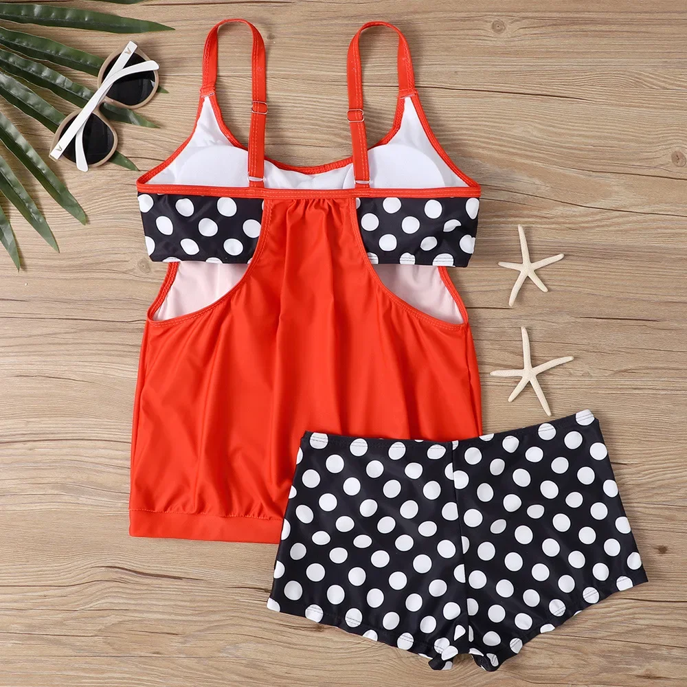 2 Piece Women's Plus Size Swimwear Spliced Polka Dot Print Split Trunks Swimsuit Summer 2025 New Casual Beachwear Bathing Suit