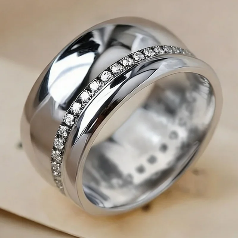 Ladies' Single Row Track Shiny Ring Cubic Zircon Embedded Design Minimalist Luxury Ring Daily Fashion Jewelry Accessory