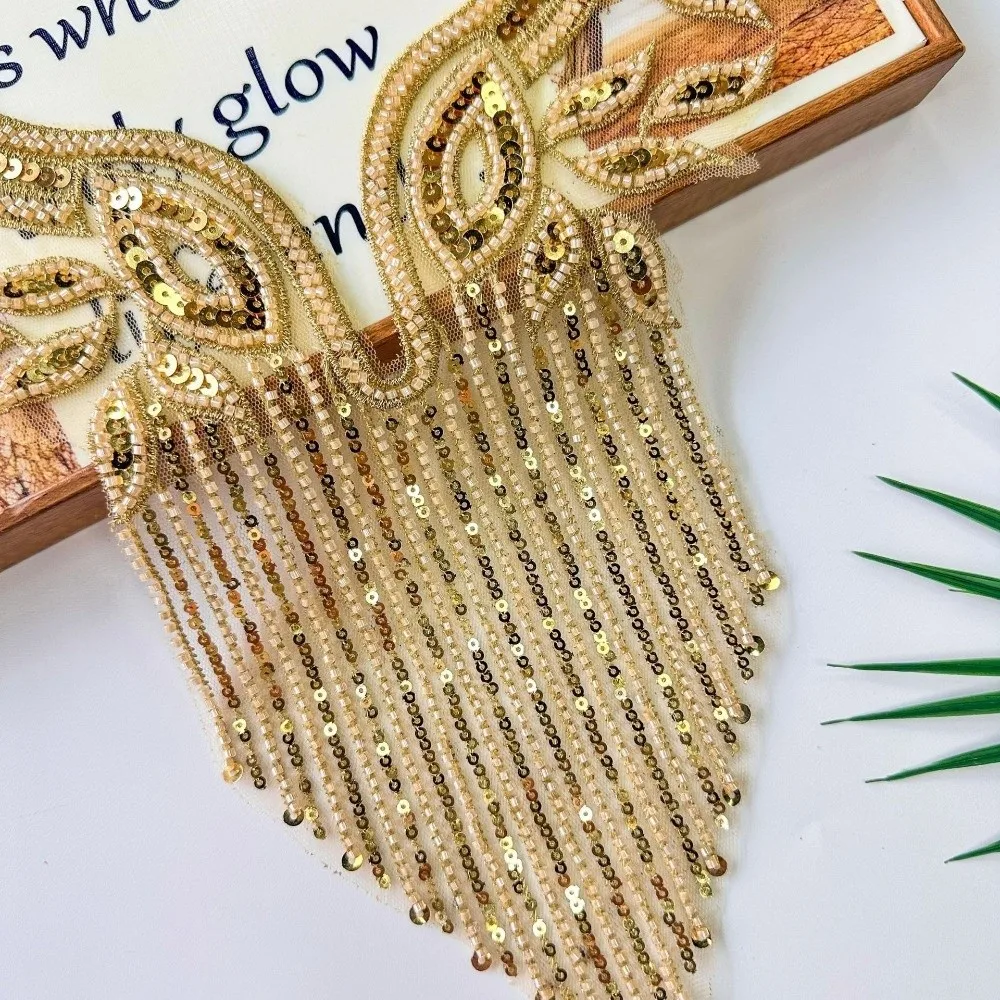 Elegant Luxury Beads Applique Handmade Delicate Applique Patches Lightweight Embroidery Clothing Applique Apparel Accessories