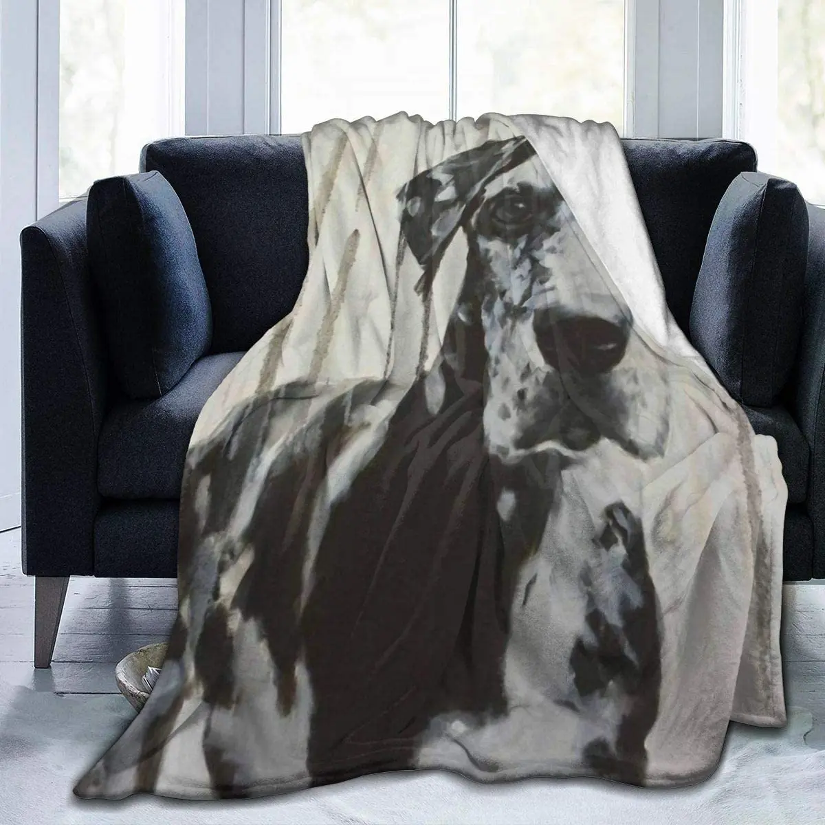 Large Black and White Harlequin Great Dane Fleece Blanket Throw Lightweight Blanket Super Soft Cozy Bed Warm Blanket for Living