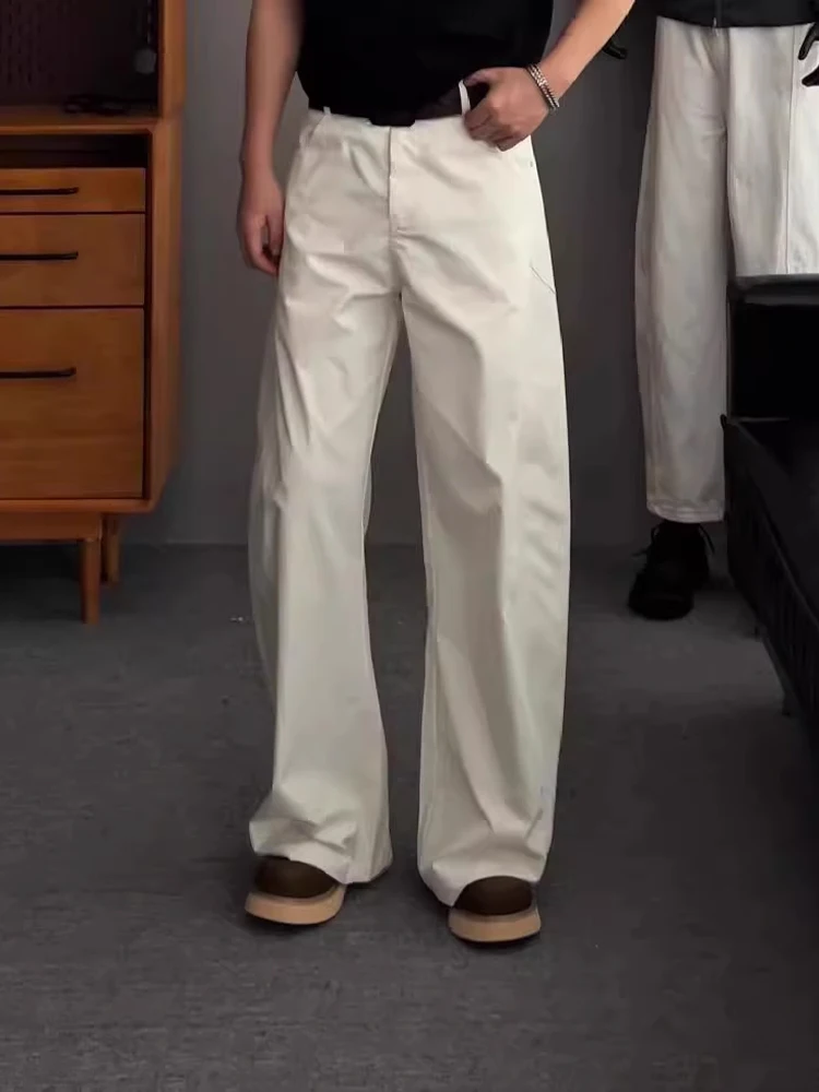 Pantaloni bianchi a gamba larga sottili autunnali da uomo Qui Dry Slim Fit Pantaloni da lavoro retrò americani Taglio dritto con cerniera a vita media