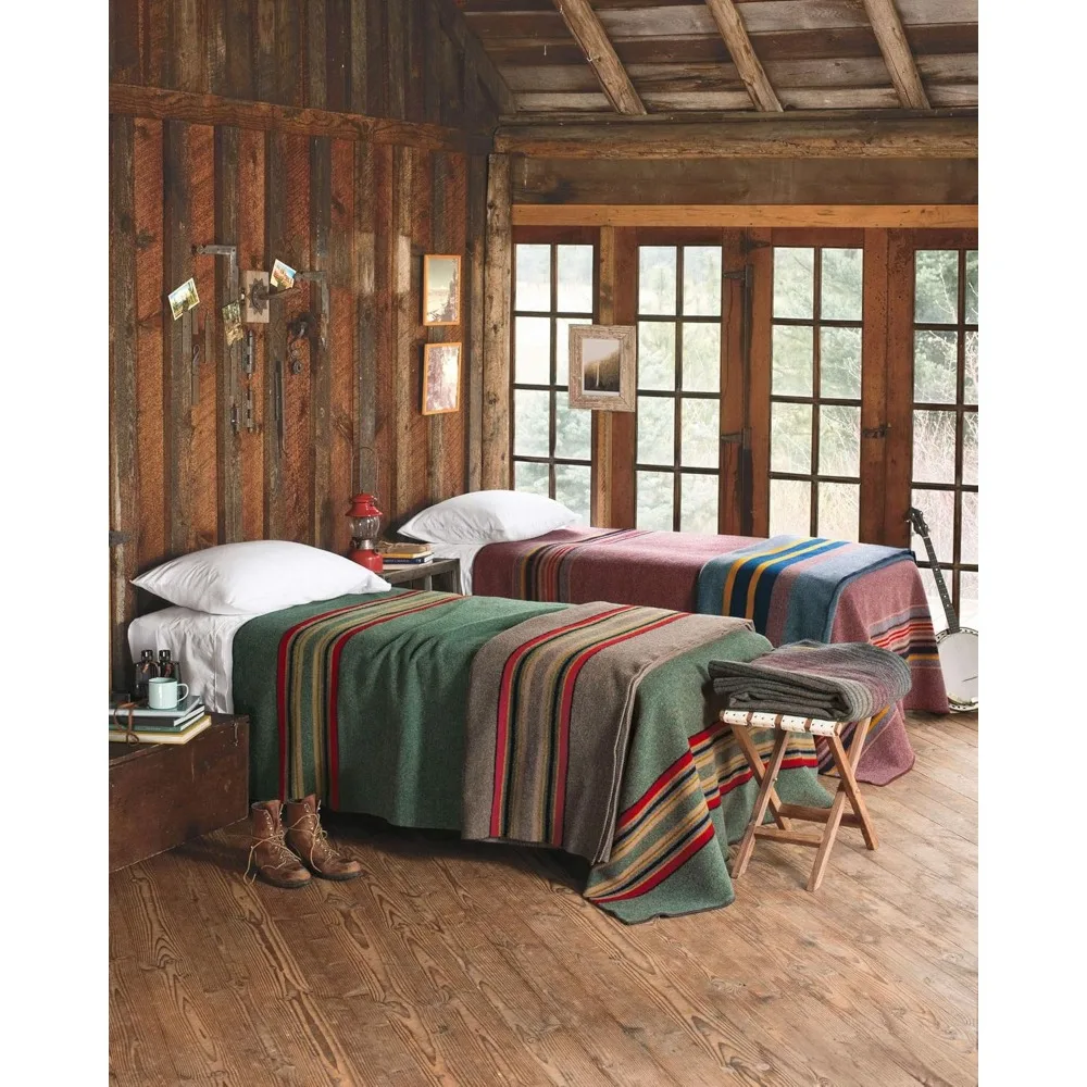 

Yakima Camp Thick Warm Wool Indoor Outdoor Striped Throw Blanket with Rich Colored Fabric and Minimalist Stripes