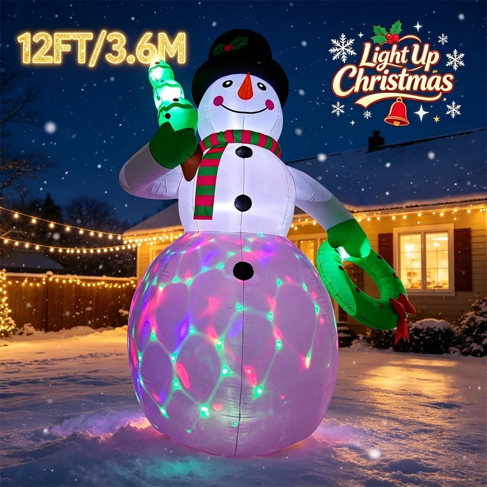 Christmas Inflatable Model Snowman 12FT Huge Blow Up Xmas Character with LED Light Outdoor Holiday Yard Decorations Winter Decor