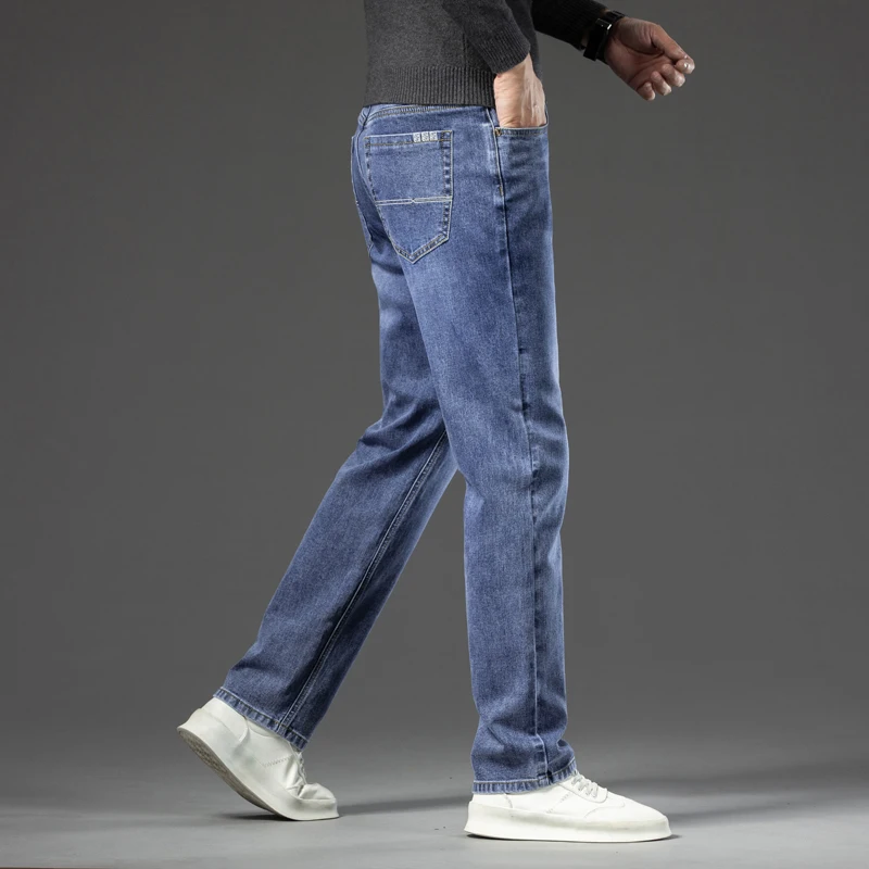 Men\'s Traight Loose Jeans Cotton Business Casual Stretch Denim Pants Male Trousers Brand Clothing Plus Size 42 44