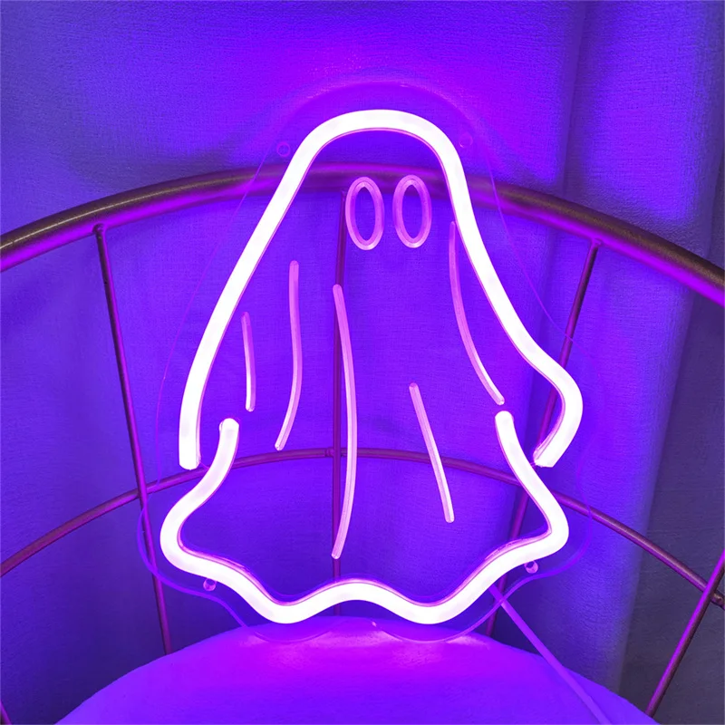 Ghost Neon Sign Halloween LED Light Sign Halloween Festival Party Room Decor Home Bedroom Wall Art Decoration Neon LED Signs USB