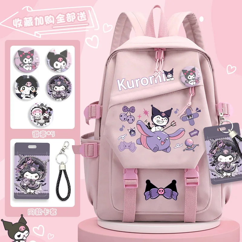 

Kawaii Kuromi Pink Backpack with Pain Pack Badge Set Anime Bag Teenagers Schoolbag Students Book Travel Bag Girl Boy Cosplay