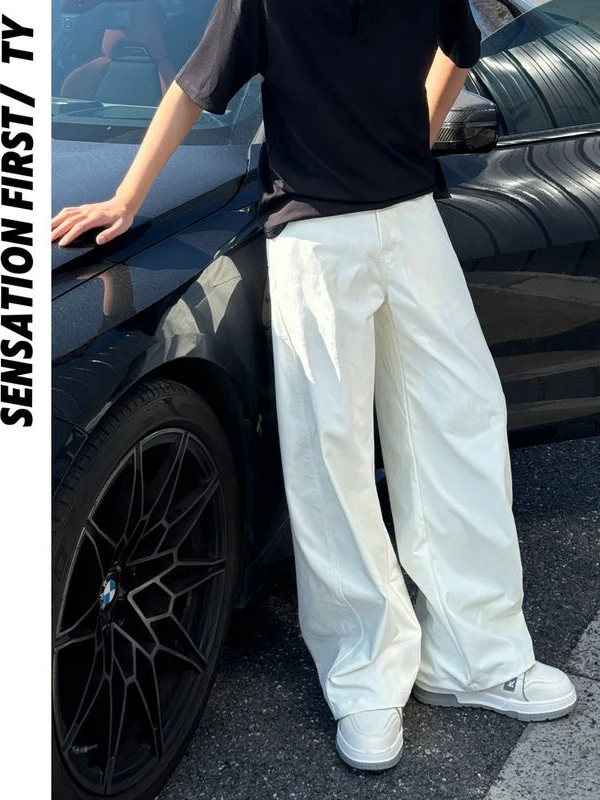 

American Sle Loose Straight Leg Pants Men's Casual Trousers Elastic Waist Spring New Arrival Vintage Draped High-End Cool