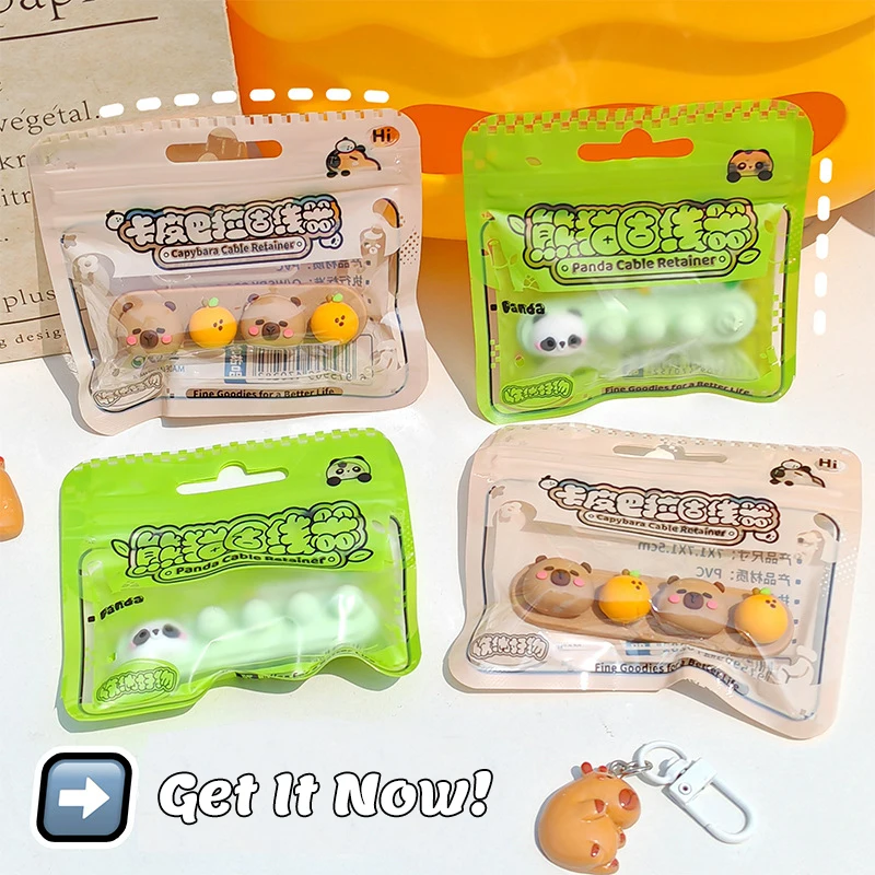 

Cartoon Capybara & Panda Desktop Cable Organizer: Self-Adhesive Data Cable Wrapping Holder, Wire Management Essential