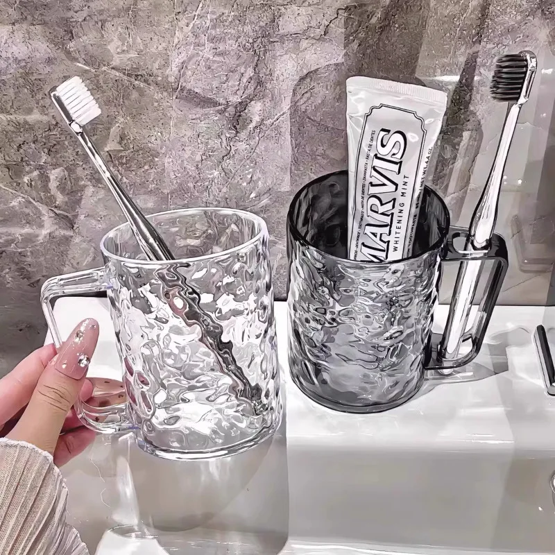 High Value Ins Water Wave Toothbrush Cup Transparent Glacier Pattern Mouthwash Cup