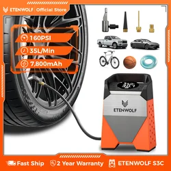 ETENWOLF S3C Car Compressor 7800mAh 160 PSI Portable Tire Inflator Pump  Electric Wireless Tyre Air pump Tools Powerbank LED