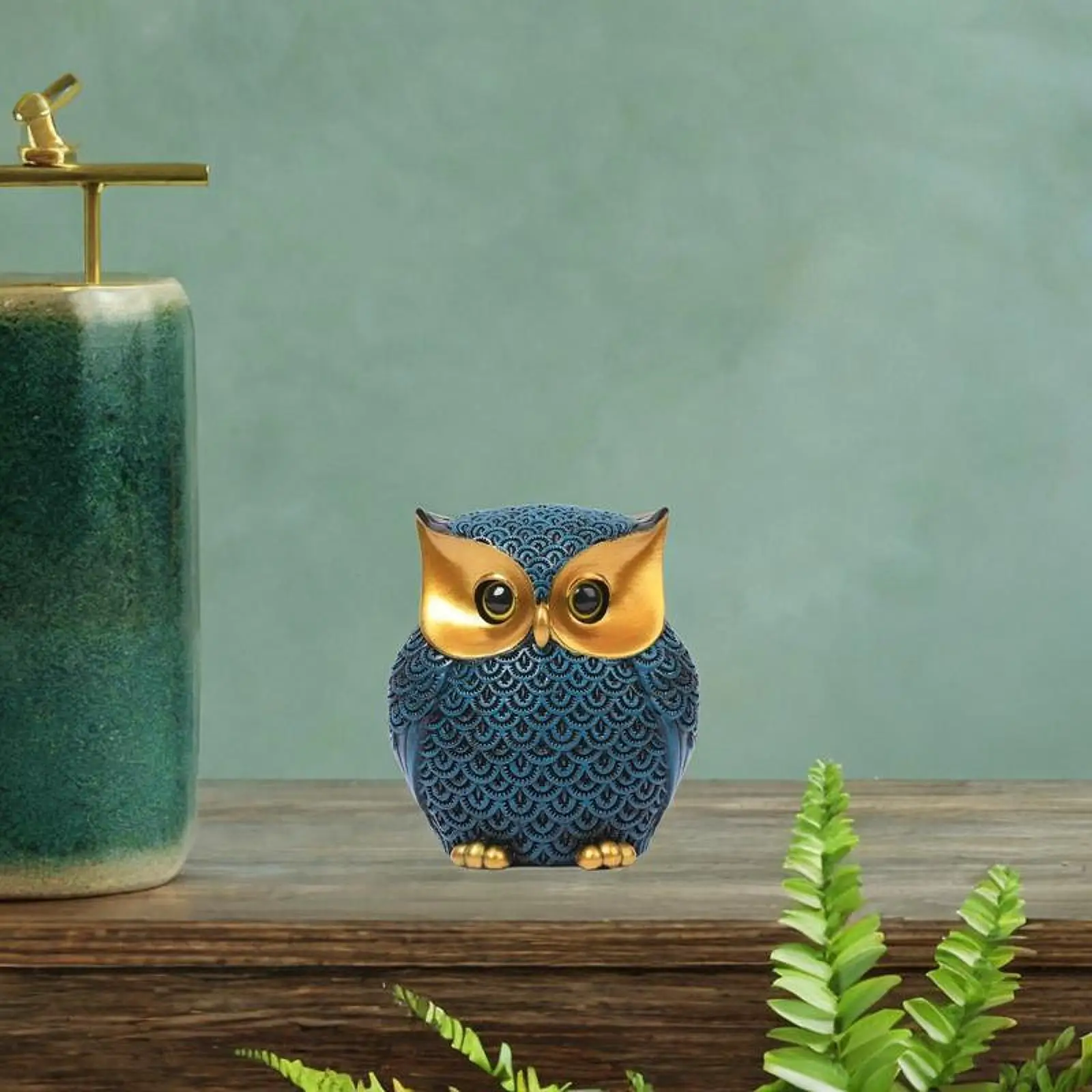 Blue Owl Statue Gift for Birds Lovers Ornament Modern Accents Animal Figurine for Office Bedroom Table Desk Bookshelf Decoration