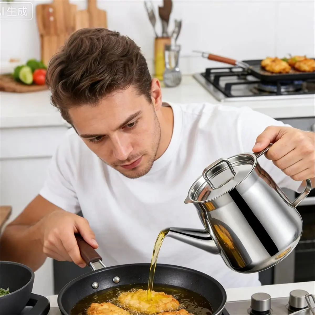 Oil Pourer HeatResistant Dustproof with Filter Large Capacity Stainless Steel Oil Filter Pot for Home Restaurant 1.5L