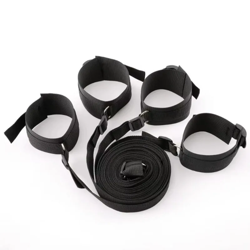 Restraint Set BDSM Bondage Handcuffs & Ankle Cuffs Slave On The Bed Open Leg Flirt Sex Toys For Women Couples Erotic SM Straps view 2