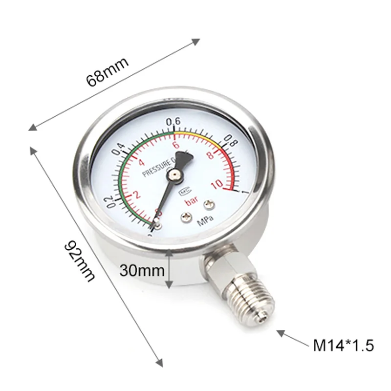 Manometro in acciaio inossidabile Y60BF manometro resistente agli urti Anti-corrosione vuoto ossigeno ad alta temperatura h1060 mm