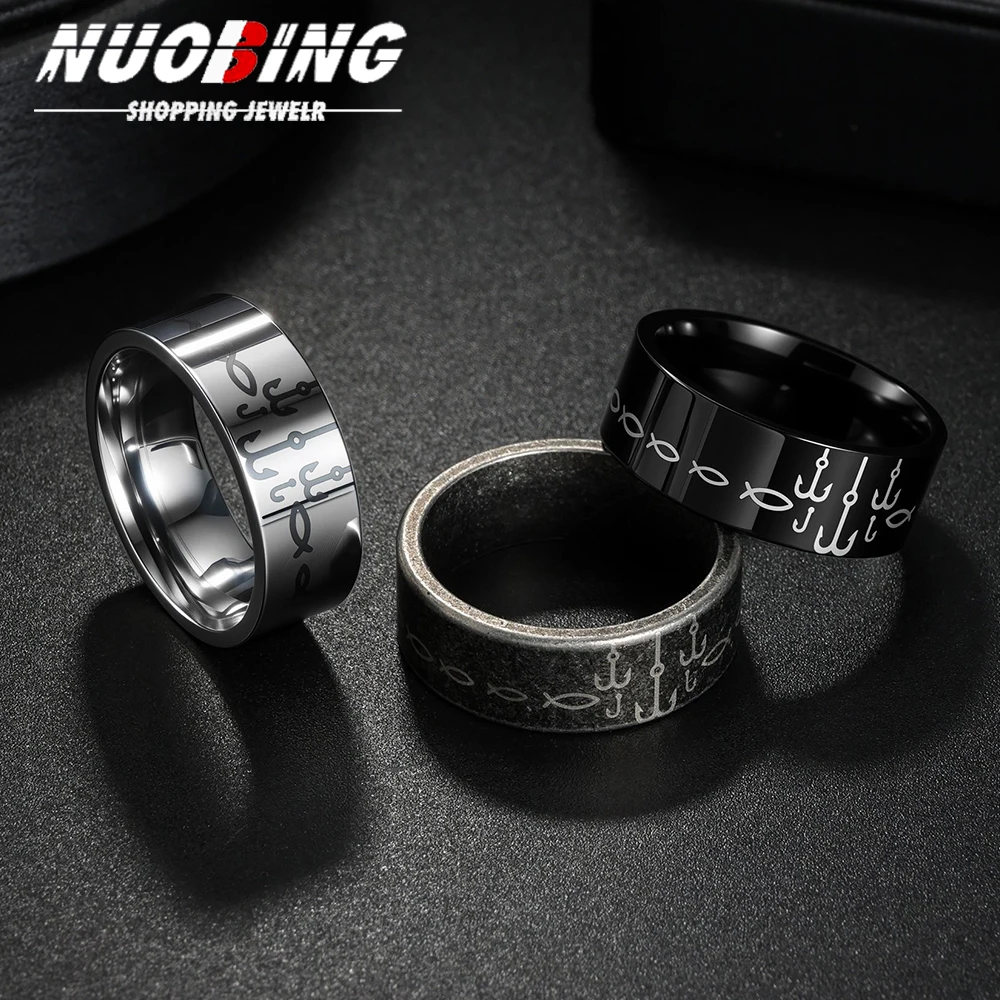 Fashion Retro Buddhism Mantra Rings 8mm Black Color 316L Stainless Steel Ring for Men Women Amulet Jewelry Gift