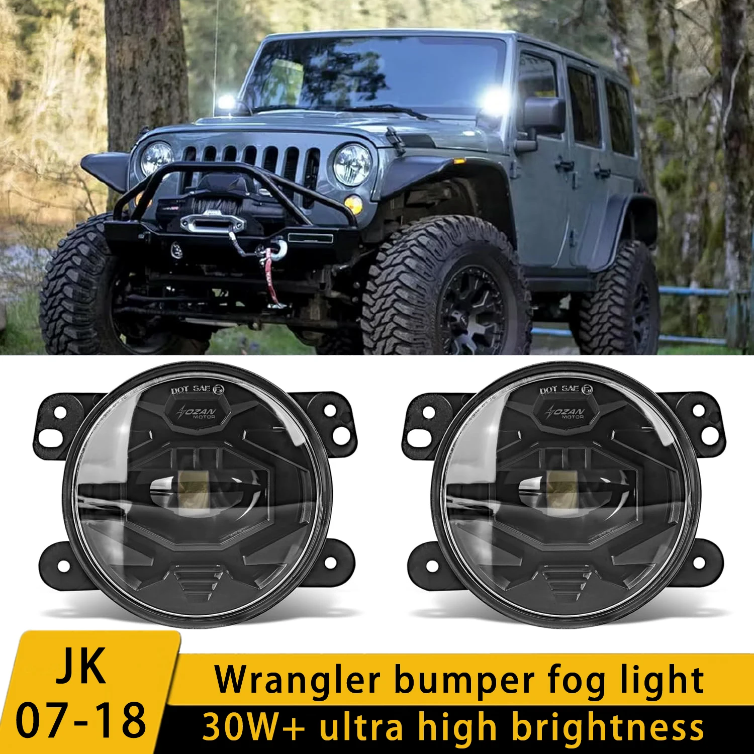 4 Inch LED Fog Lights Bumper Driving Lamps Assembly Compatible with 2007-2018 Jeep Wrangler Unlimited JK - Super Bright Off-Road