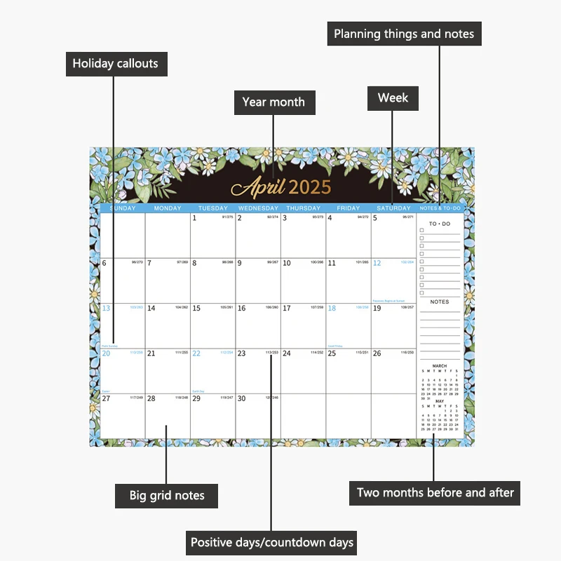 Calendario de pared de enero a diciembre de 2025, planificador anual, calendario mensual de 12x17 pulgadas, decoración de oficina y hogar, 2025