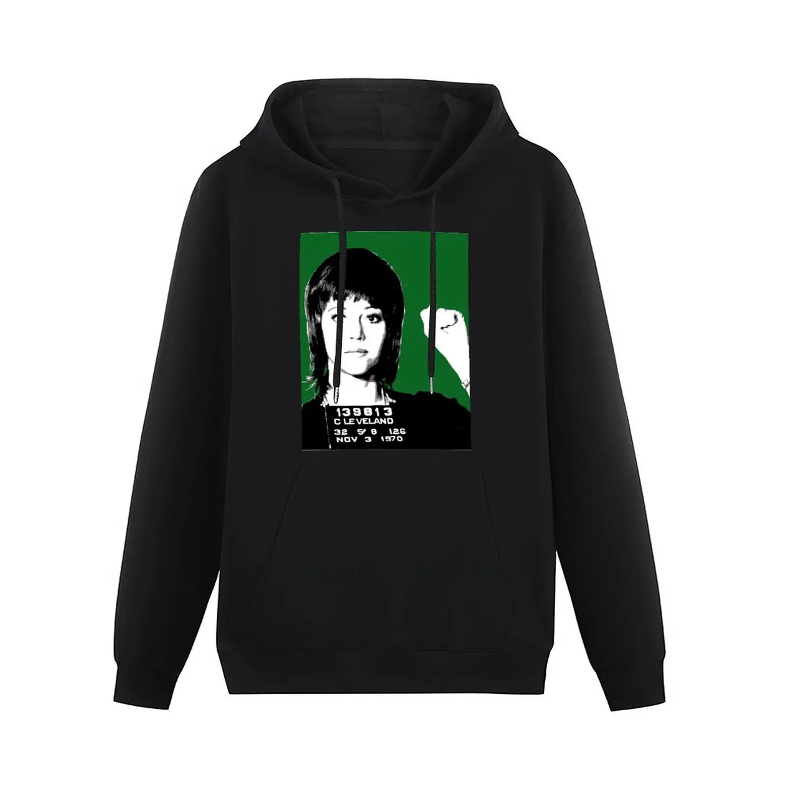 Jane Fonda Mug Shot - Green Pullover Hoodie men's winter sweater anime clothes japanese hoodie