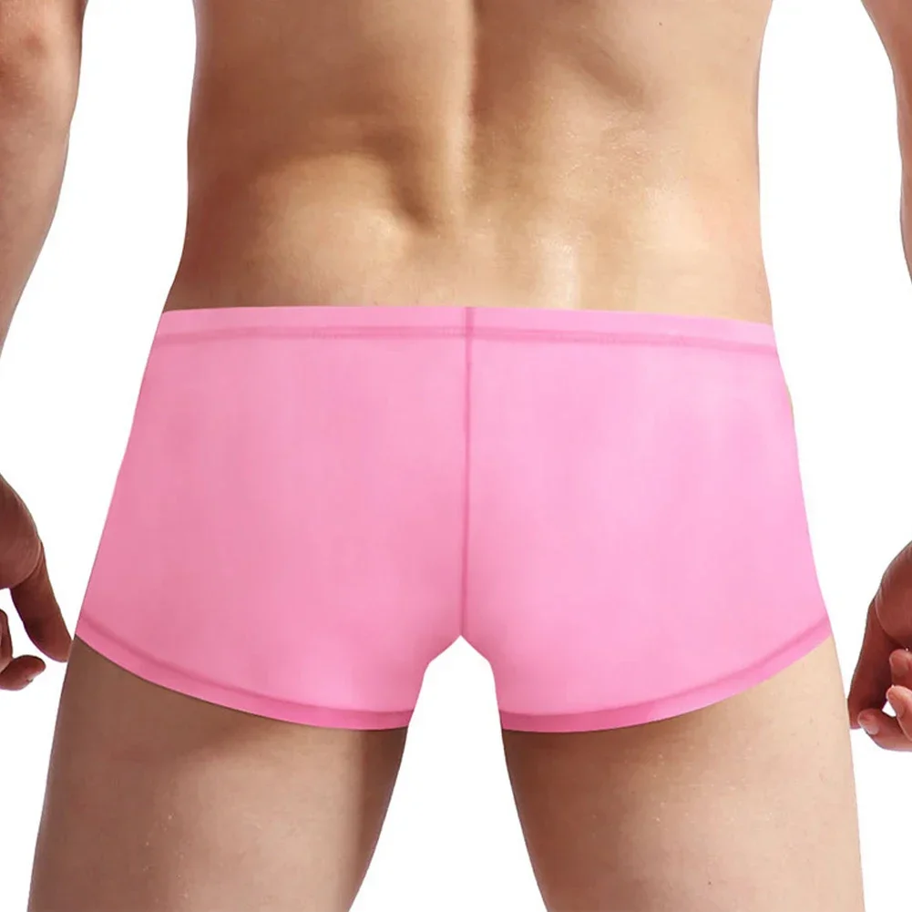 Solid Color Men\'s Translucences Shorts Mesh Trunks Jockstraps Pouch Underwear Male Sexy Lingerie Panties 1pc