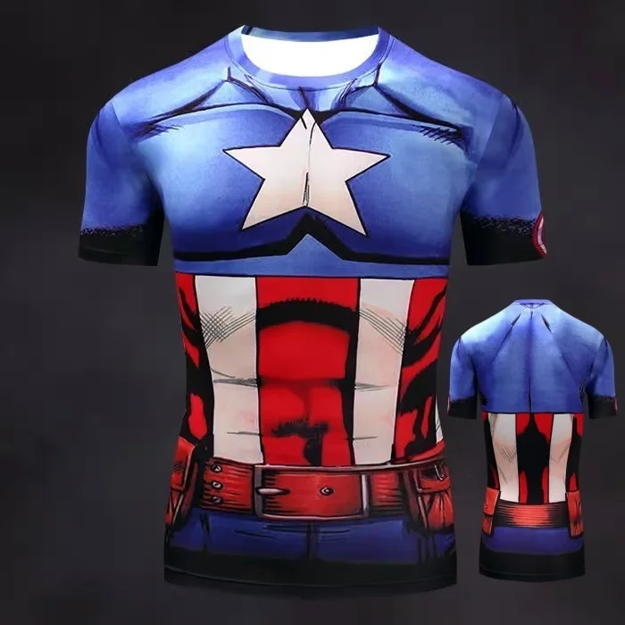 تي شيرت صيفي للرجال من COS Marvel Captain America ملابس تدريب اللياقة البدنية للبالغين والأطفال ملابس الوالدين والطفل #6