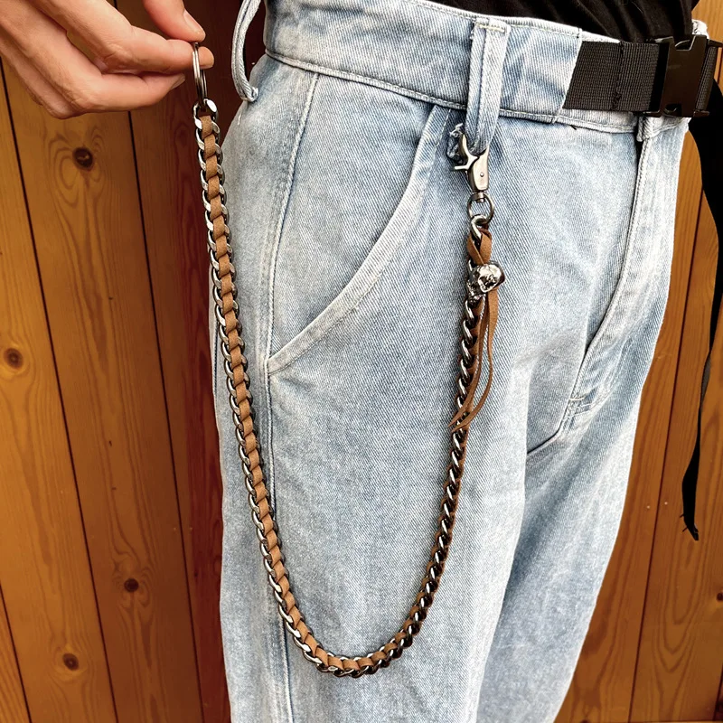 Men\'s Woman Waist Key Chain Skull Head Metal Vintage Hip Hop Gothic Punk Skeleton Pants Trousers Jean Biker Wallet Key Ring