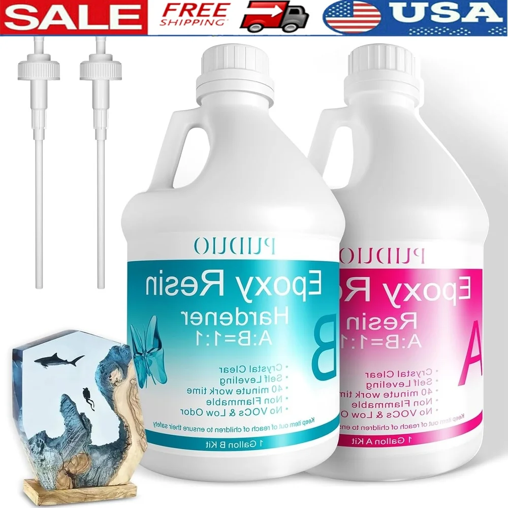 

Epoxy Resin Art Coating Casting Kit with Pump 2 Part Liquid Jewelry Tabletop Projects Fast Curing 1 Gallon