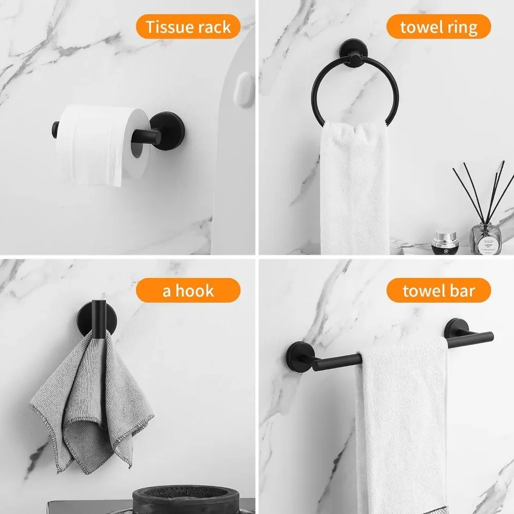 

Bathroom Hardware Set Matte Black, 10 Pieces Bathroom Accessories Set Includes Includes 2 Packs 24 Inch Towel Bar, Towel Ring