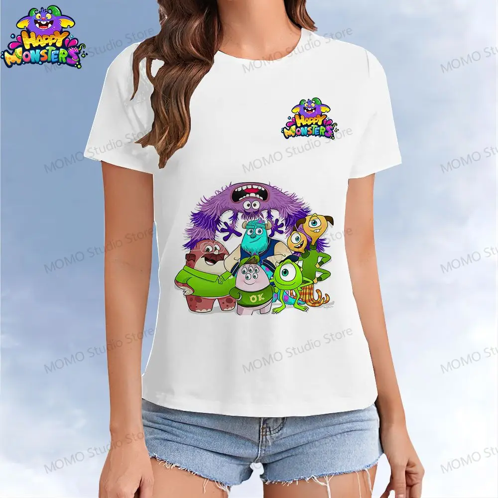 Disney Monster Inc. Frauen T-Shirt Kawaii Sommer Kurzarm Y2k Street Wear 2024 XS-3XL T-Shirts o Hals Freizeit Top T-Shirt 2024