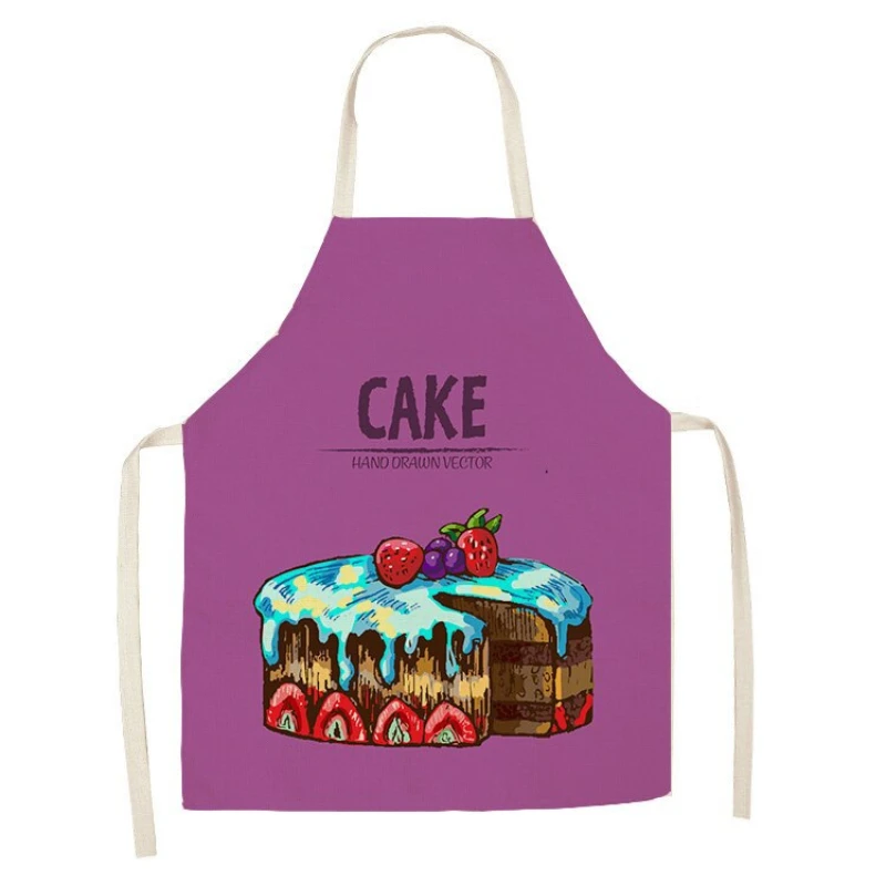 New Style Cartoon Cake Print Linen Sleeveless Apron Home Decor Antifouling Coverall Fashion Sleeveless Decorative Cleaning Apron