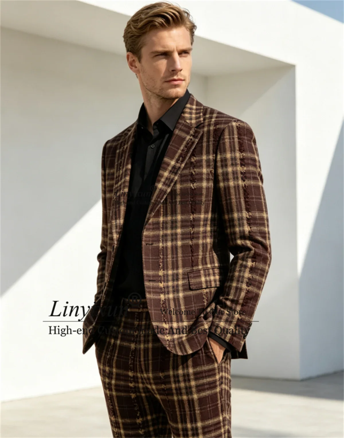 High-Quality Print Plaid Sequins Men Suits Customize Casual Man Tuxedos 2 Pieces Sets Male Party Blazers Slim Fit Ropa Hombre