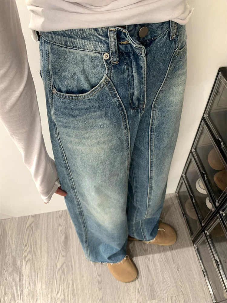Übergroße Vintage Gewaschen Baggy Jeans Frauen Casual Streetwear Hohe Taille Denim Lange Hose Weiblichen Koreanischen Stil Hosen