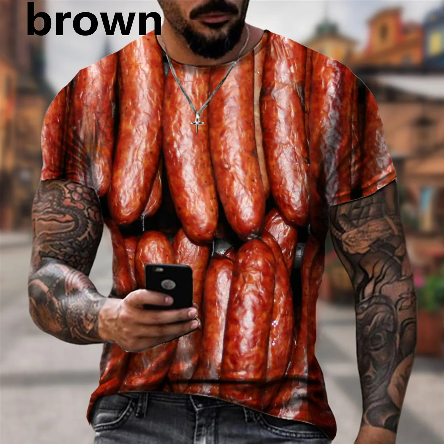 Unisex Fashion Casual Sausage Food Short Sleeve T-shirts Funny Tops Soft Tee Shirts