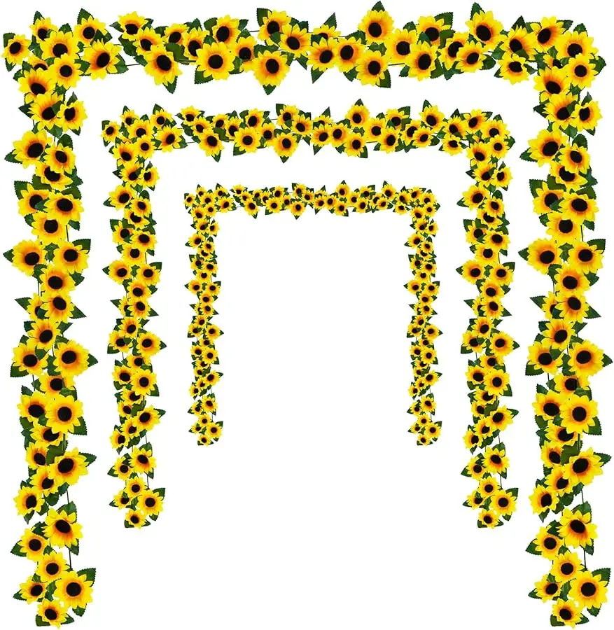 

3 Pack 7.5ft/Pcs Artificial Sunflower Garland Hanging Sunflower Vines with Green Leaves,Silk Flowers for Home Room Kitchen Garde