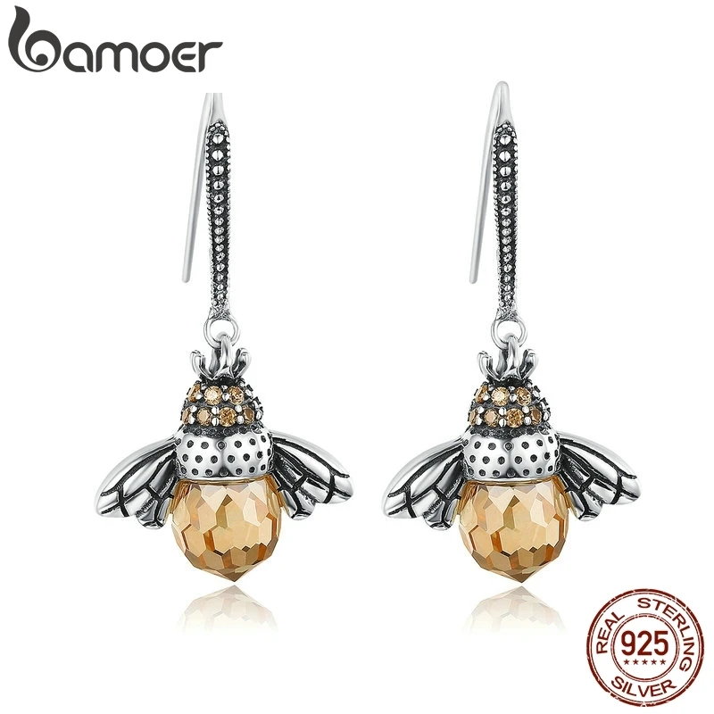

Женские серьги-подвески Bamoer из стерлингового серебра 925 пробы с желтой Пчелой, милые серьги с насекомыми, ювелирные украшения в подарок SCE149