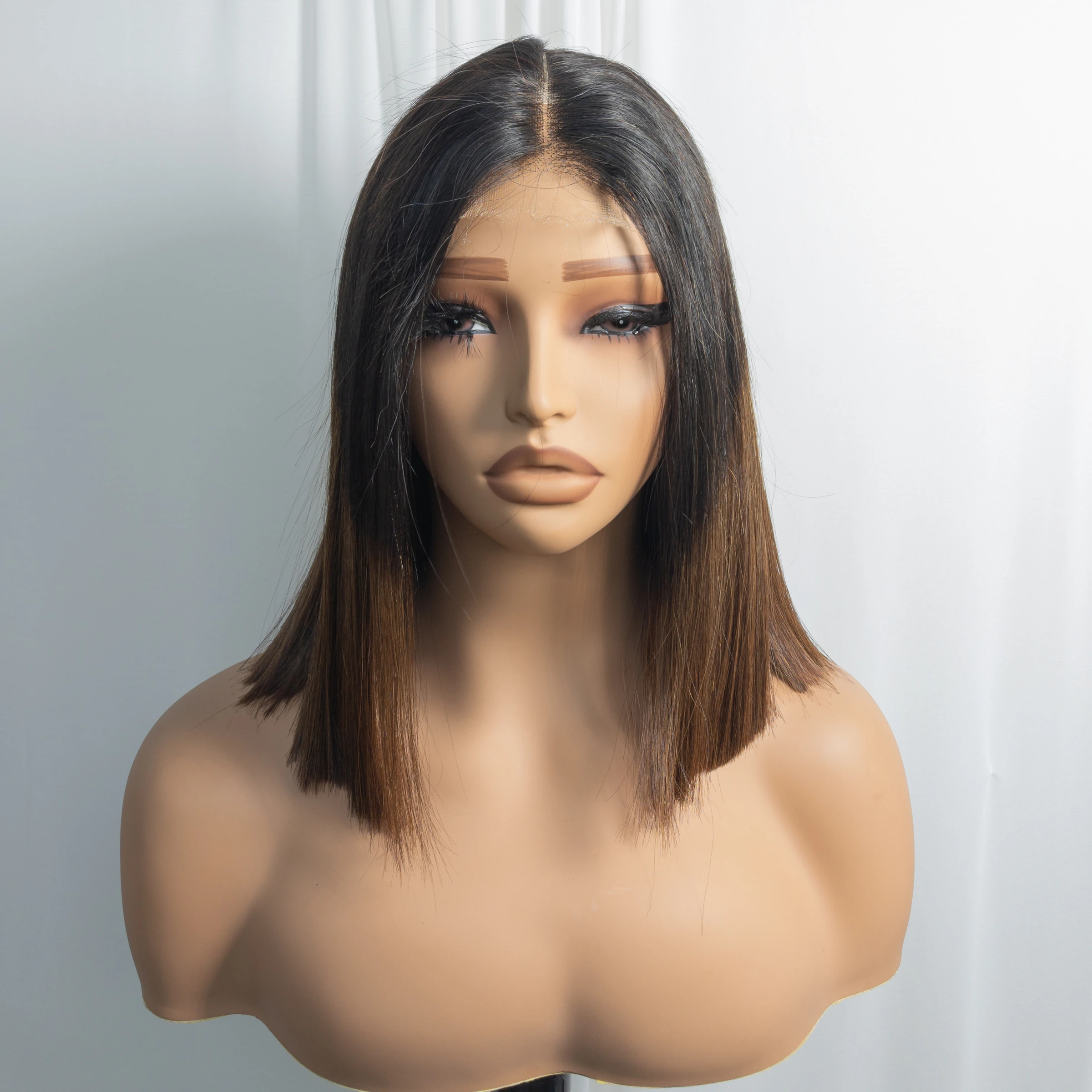 300% Density Vietnamese Raw Human Hair Bob Wigs 2x6 HD Lace Closure Bone Straight Bob Wigs Chocolate Brown 1BT4 Short Bob Wigs