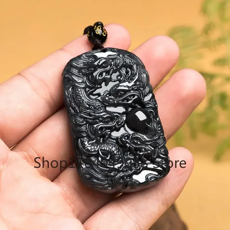 Natural Myanmar A Jade Pendant with Black Chicken Seed Dragon Brand Zodiac Dragon Jade Pendant Jewelry Upscale Jade Necklace
