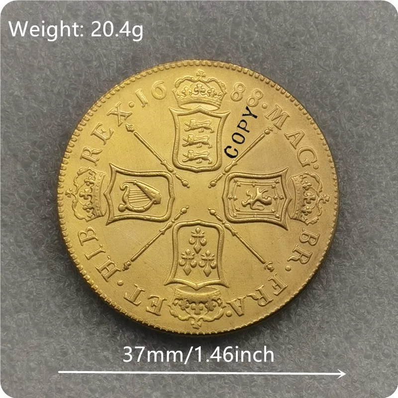1688 Inglaterra (Reino Unido, Territorios británicos en el extranjero y dependencias de la corona) 5 Guineas - Moneda de copia de James II