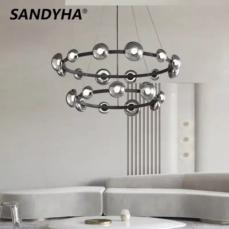 

Nordic Home Decoration Hanging Chandelier Lustre De Salon Led Lights Mushroom Shaped Glass Lampshade Living Room Dining Bedroom