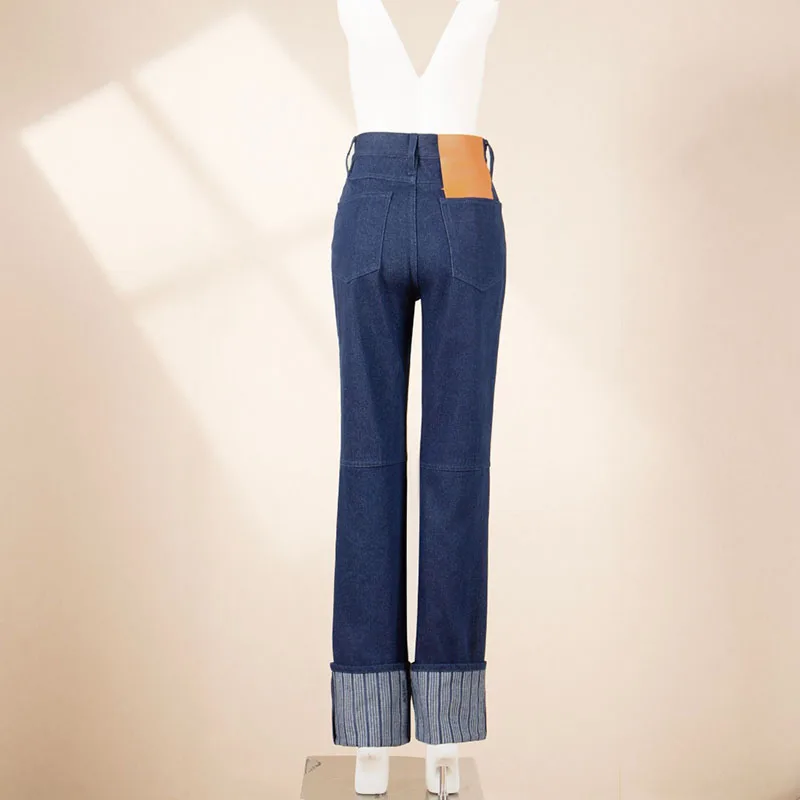 Woman clothing y2k fall and winter flap denim straight pants cotton Woman trousers2024 fashion high-waisted large femme pants