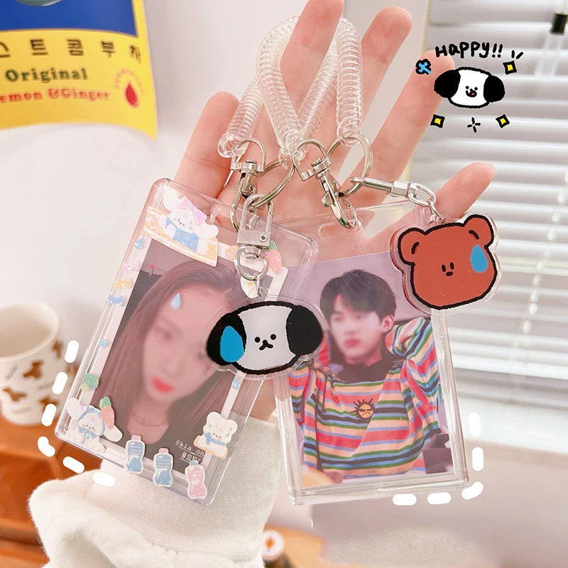 Transparent Photocard Acrylic Photo Protector Pendant Card Holder Idol Photo Sleeves Photo Frame Lovely Cute With Elastic Cord