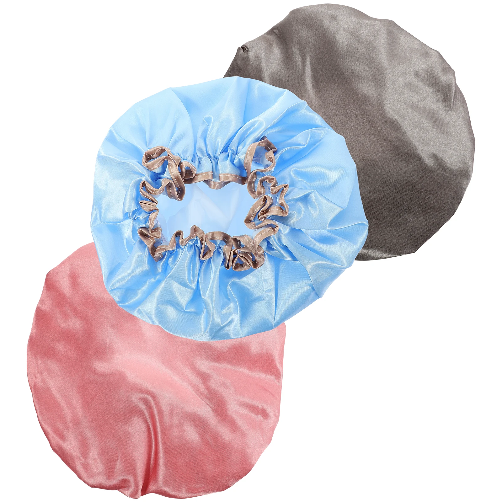 

3pcs Waterproof Shower Hat Women Satin Bathing Reusable Hair Protection Shampoo Cap Drying Hats Bath Caps
