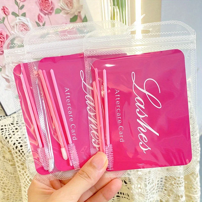 3pcs Eyelash Aftercare Kits for Customers, Including Lash Aftercare Card, Eyelash Mascara Brush, Cleaning Brush, and Lip Brush