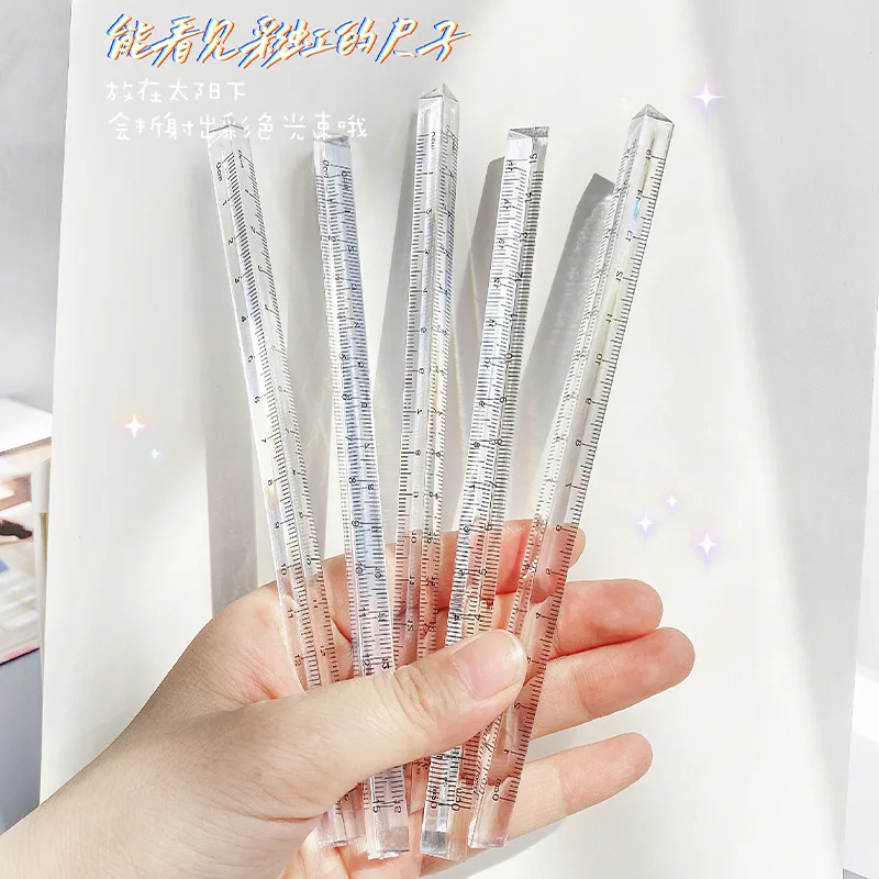 15cm/20cm Simple Style Plastic Transparent Triangular Straight Ruler Tools Stationery Drawing Office School Measuring Supplies