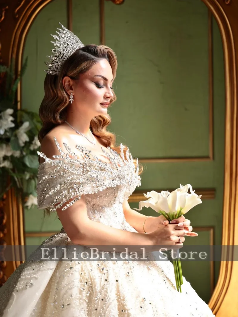 Princess Wedding Dresses Luxury Sequin Beading Off The Shoulder Bridal Gowns Crystal vestido de novia Court Train Customized